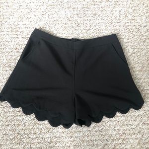 High Waisted Black Shorts with Scalloped Bottom